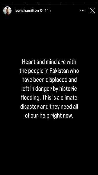 Lewis Hamilton's Instagram story about floods in Pakistan