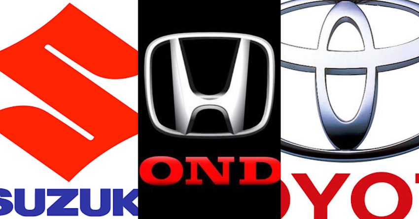 Logos of Suzuki, Honda and Toyota