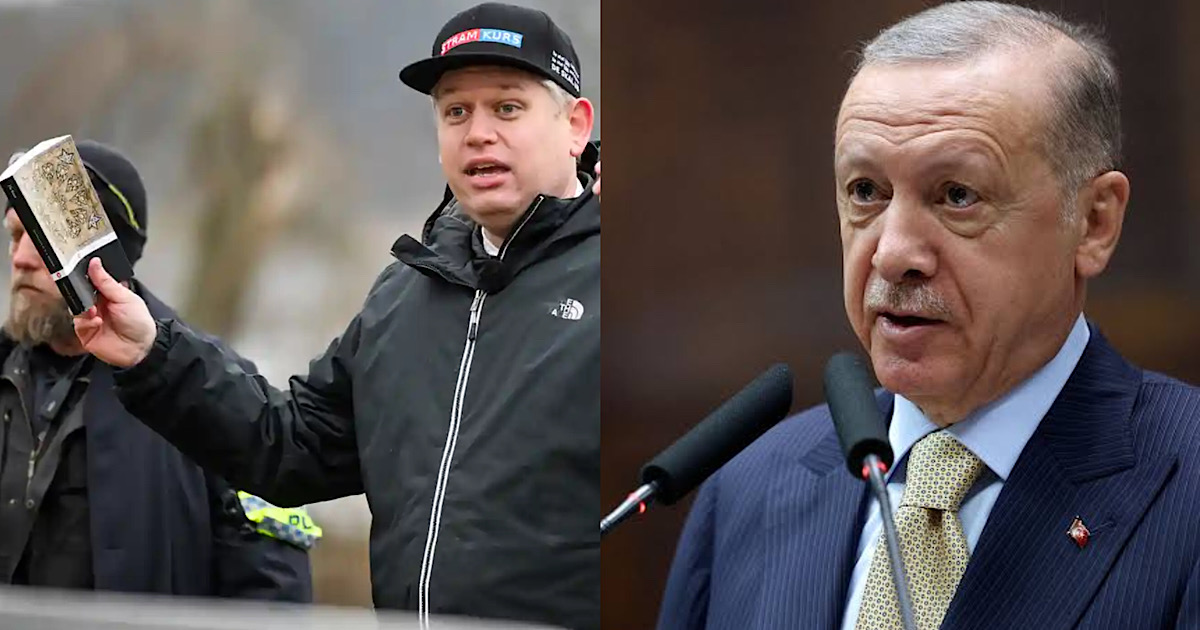 Photo collage of Rasmus Paludan and Turkey's President, Recep Tayyip Erdogan