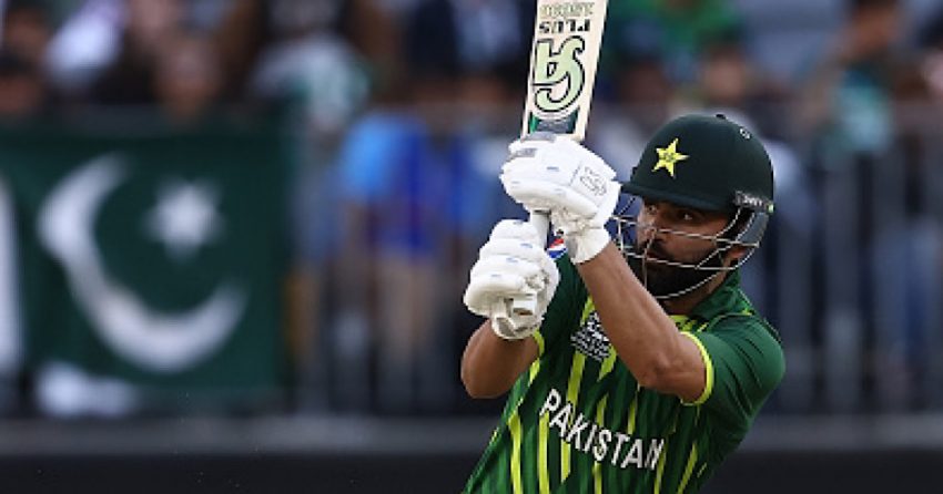 Pakistani cricketer fakhar zaman plays a shot