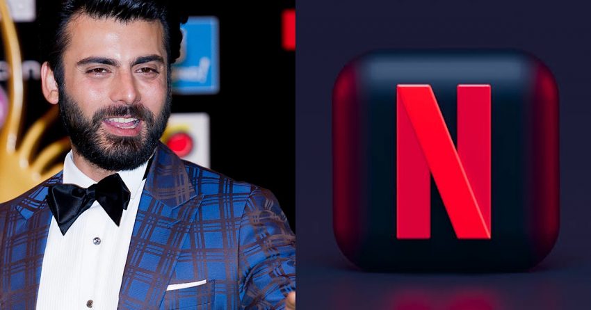 Photo collage featuring the Netflix logo and Fawad Khan, a member of Pakistan's First Netflix Original's star-studded cast